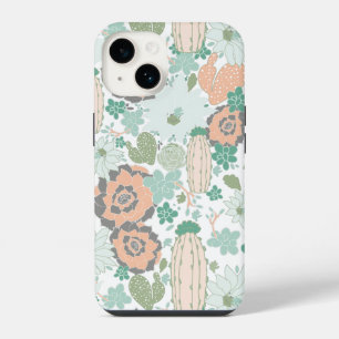 Cactus Coral Mint Green White Pattern iPhone 14 Case