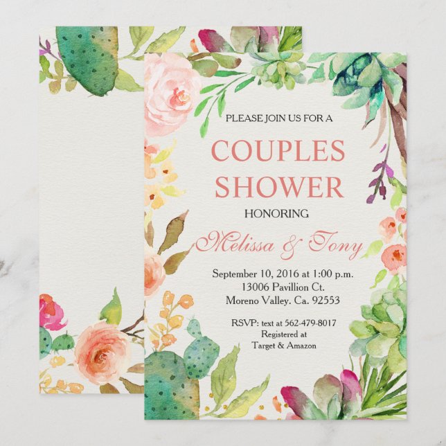 Cactus Couple Shower Invitation (Front/Back)