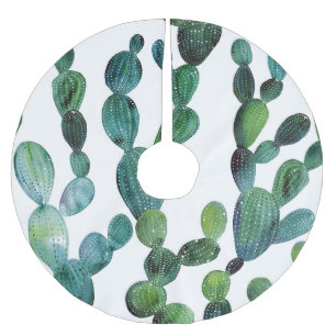 Cactus Craze: Tropical Watercolor Trend Brushed Polyester Tree Skirt