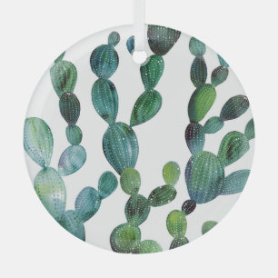 Cactus Craze: Tropical Watercolor Trend Glass Tree Decoration