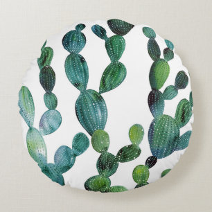 Cactus Craze: Tropical Watercolor Trend Round Cushion