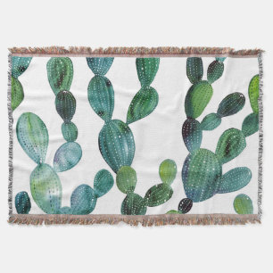 Cactus Craze: Tropical Watercolor Trend Throw Blanket