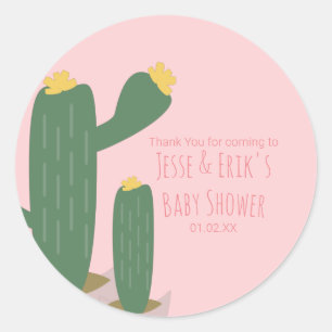 Cactus Cupcakes Pink Baby Shower Thank You Classic Round Sticker