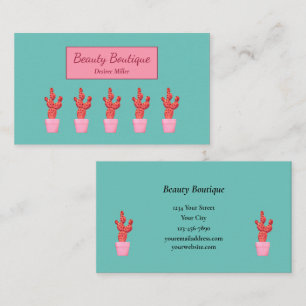 Cactus Cute Modern Teal Pink Beauty Boutique Business Card