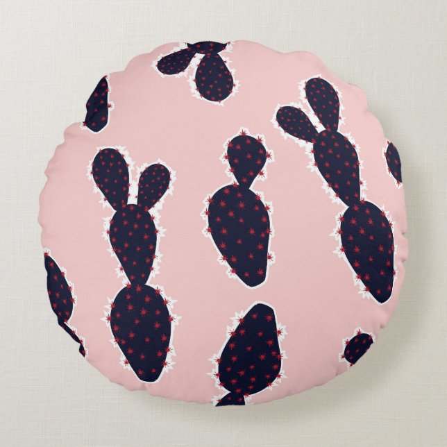 Cactus Cuteness: Sweet Pastel Patterns Round Cushion (Front)