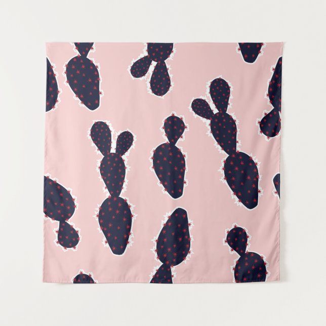 Cactus Cuteness: Sweet Pastel Patterns Tapestry (Front)