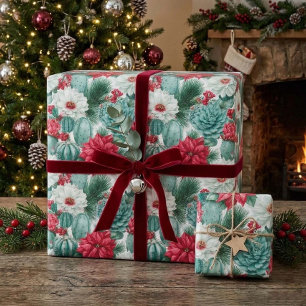 Cactus Desert Christmas Holiday Floral Wrapping Paper