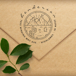 Cactus Desert Landscape Rustic Return Address Rubber Stamp