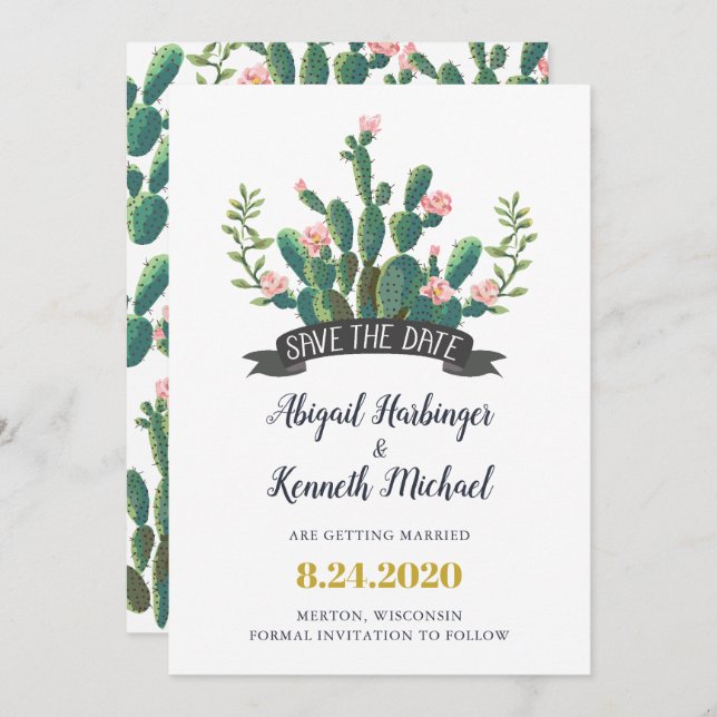 Cactus Desert Love Save the Date Card (Front/Back)