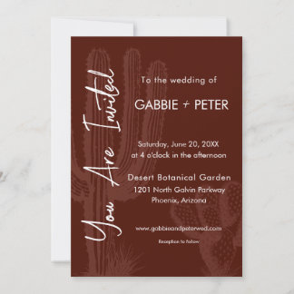 Cactus Desert Maroon Terra Cotta Wedding Invitation