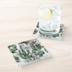 Cactus Desert Pattern Glass Coaster