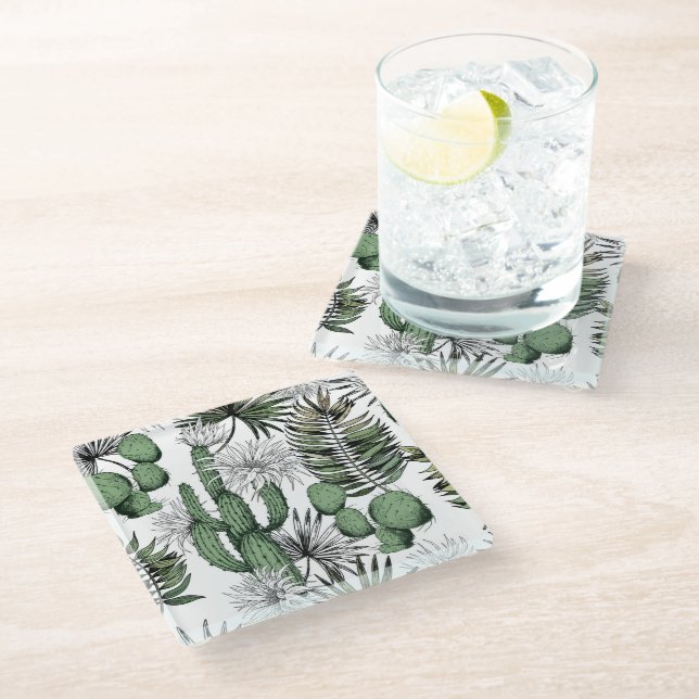Cactus Desert Pattern Glass Coaster (Angled)