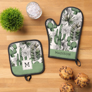 Cactus Desert Pattern Oven Mitt & Pot Holder Set