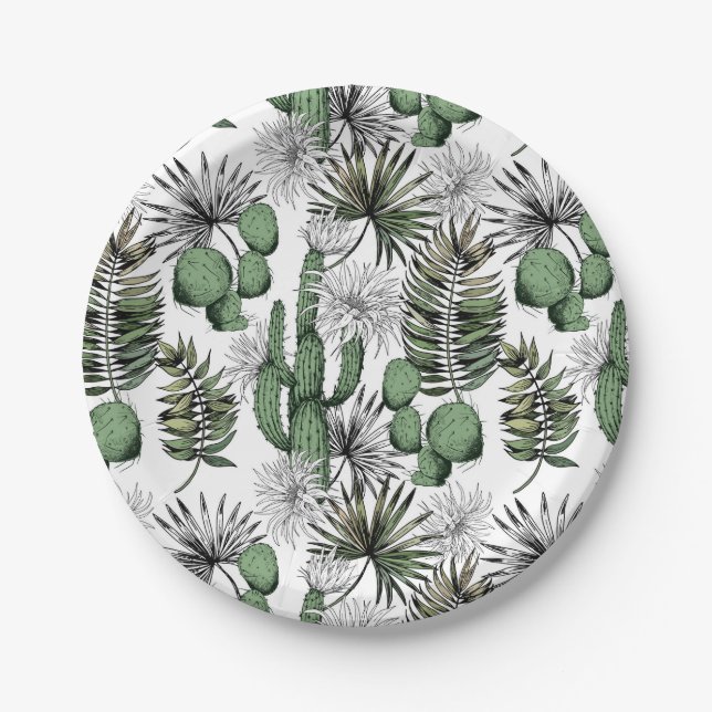 Cactus Desert Pattern Paper Plate (Front)