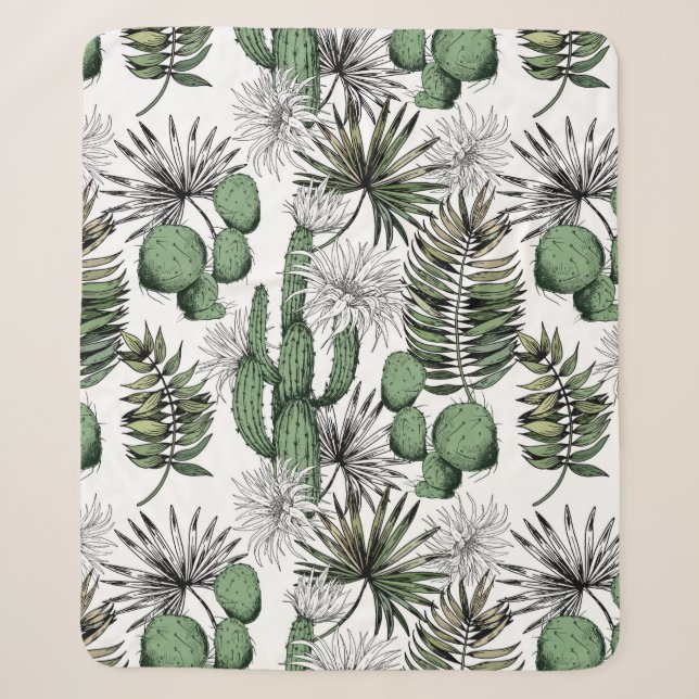 Cactus Desert Pattern Sherpa Blanket (Front)
