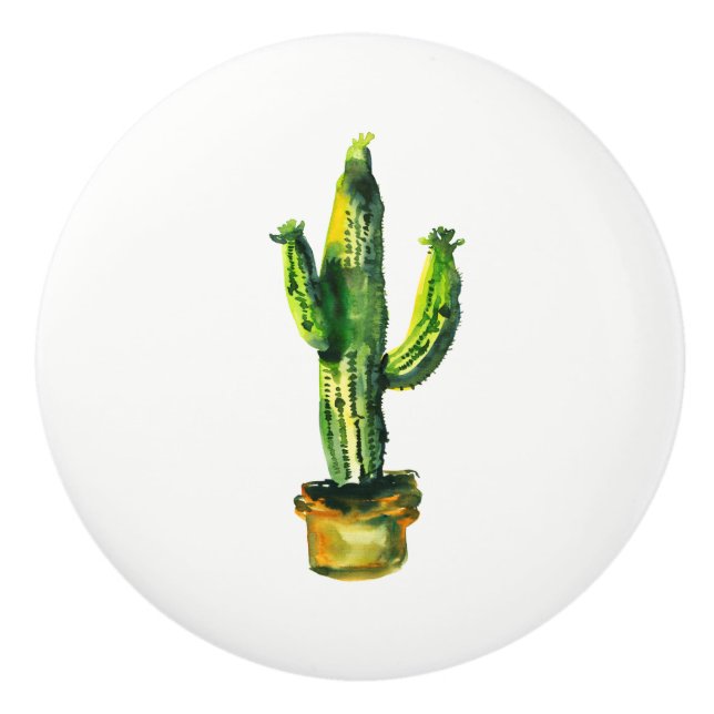 Cactus Desert Plant Boho Rustic Southwestern Ceramic Knob (Front)