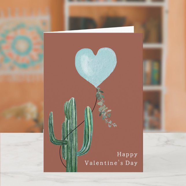 Cactus Desert Pun Terracotta Blue Valentine's Day Card (Creator Uploaded)