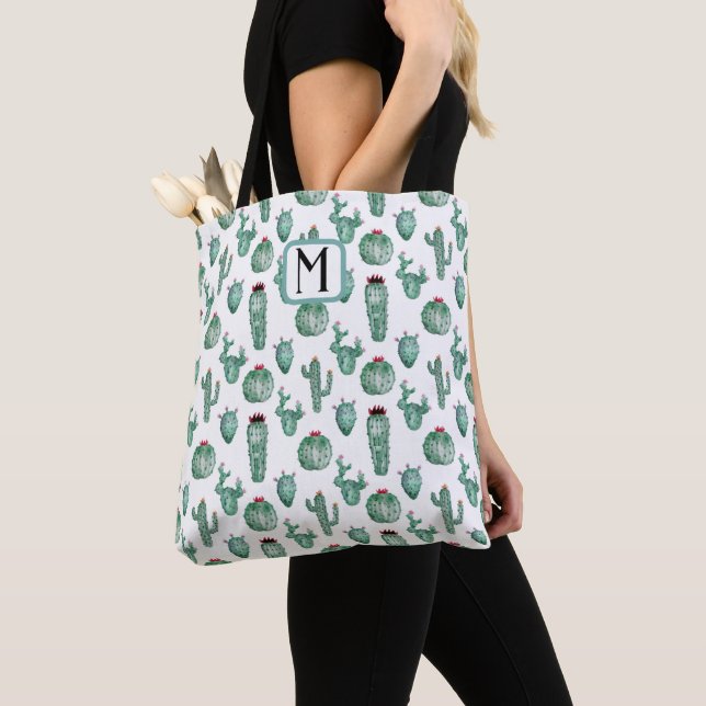 Cactus Design Tote Bag, Personalise Monogrammed Bag (Close Up)