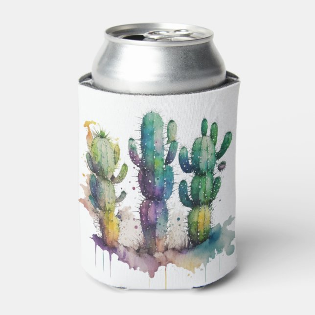 Cactus design with colourful splatters can cooler (Can Front)