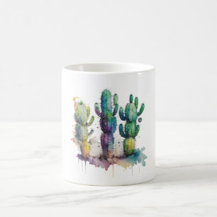 Cactus design with colourful splatters coffee mug
