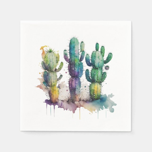 Cactus design with colourful splatters napkin (Front)