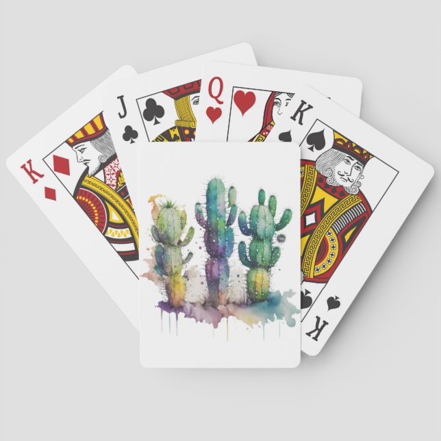 Cactus design with colourful splatters playing cards (Back)