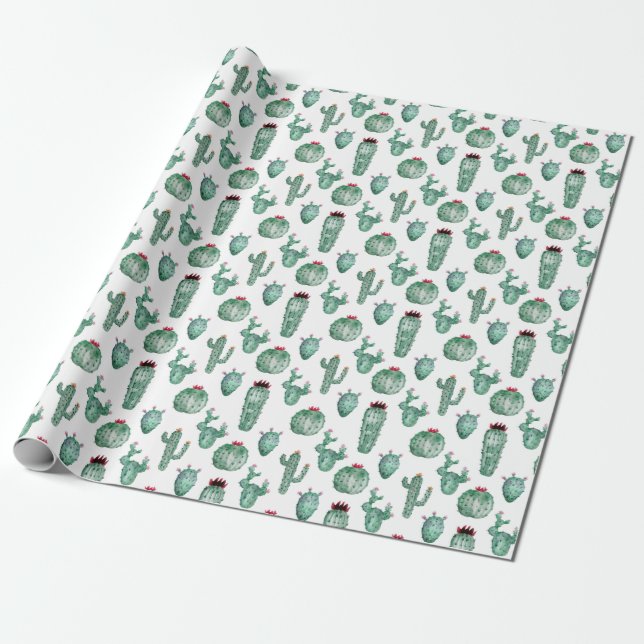 Cactus Design Wrapping Paper, Watercolor Design Paper (Unrolled)