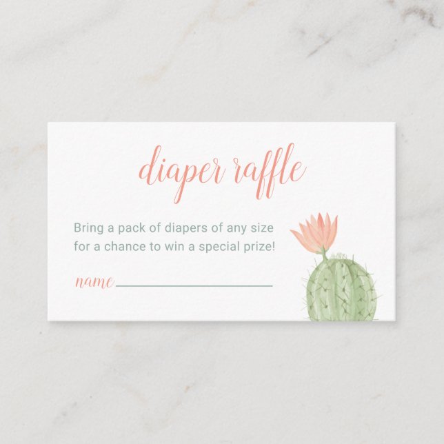 Cactus Diaper Raffle Card, Desert Baby Shower Enclosure Card (Front)