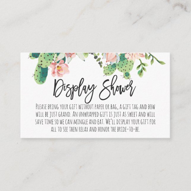 Cactus display shower bridal shower insert card (Front)