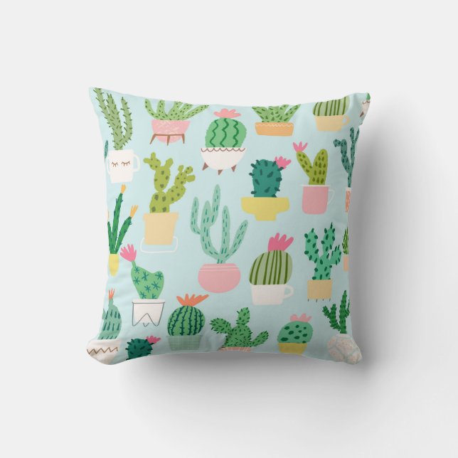 Cactus diversity, vintage seamless background. cushion (Front)