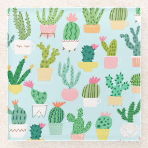 Cactus diversity, vintage seamless background. glass coaster