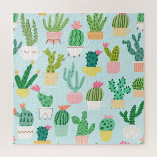 Cactus diversity, vintage seamless background. jigsaw puzzle