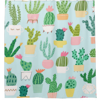 Cactus diversity, vintage seamless background. shower curtain
