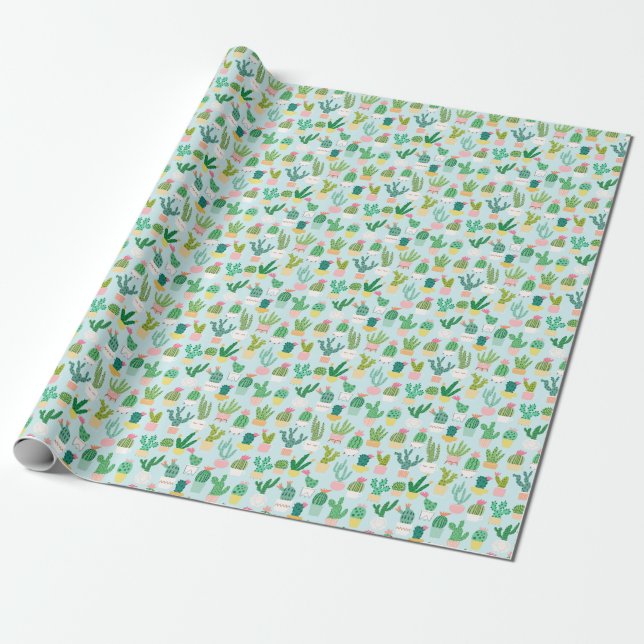 Cactus diversity, vintage seamless background. wrapping paper (Unrolled)