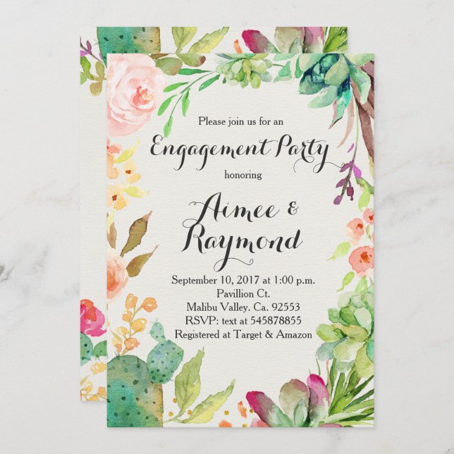 Cactus Engagement Invitations (Front/Back)
