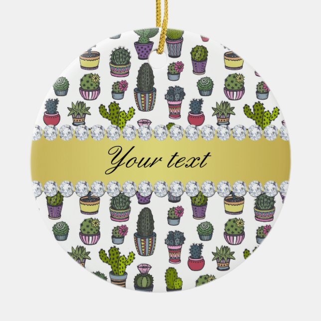 Cactus Faux Gold Bling Diamonds Ceramic Tree Decoration (Front)