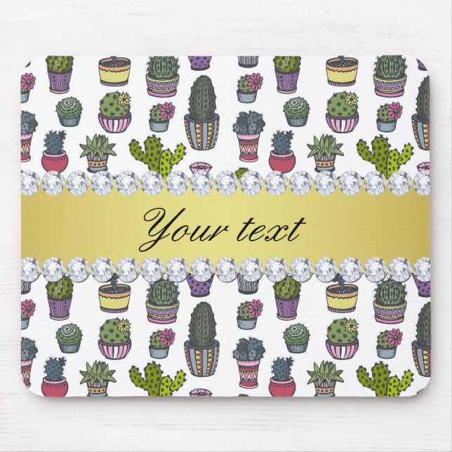 Cactus Faux Gold Bling Diamonds Mouse Pad (Front)
