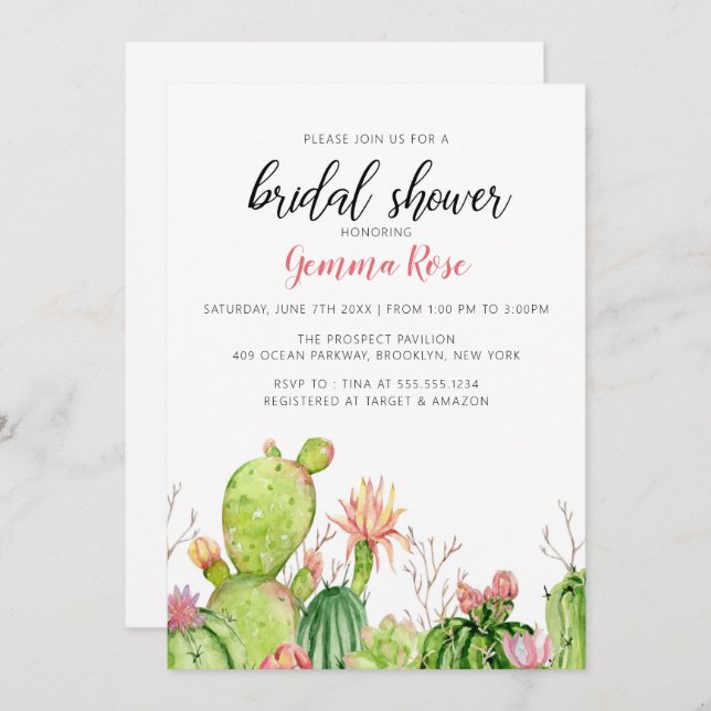Cactus, fiesta bridal shower invitation (Front/Back)