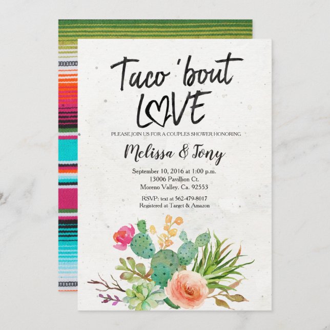 Cactus Fiesta Couples Shower Invitation (Front/Back)