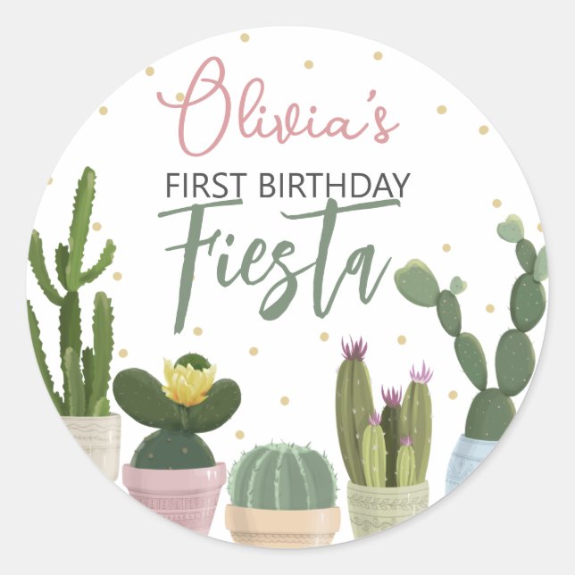 Cactus Fiesta First Birthday  Classic Round Sticker (Front)