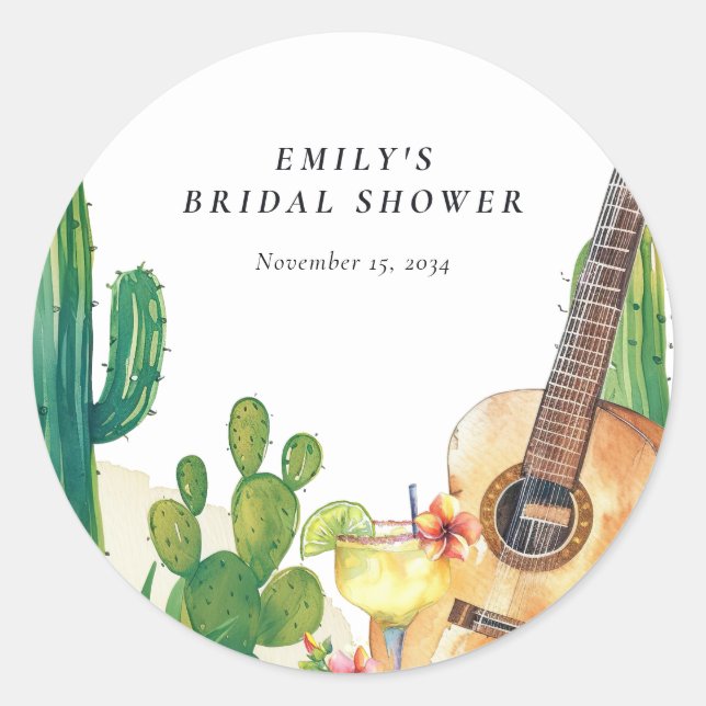 Cactus Fiesta Floral Bridal Shower Classic Round Sticker (Front)