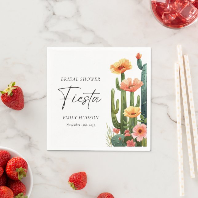 Cactus Fiesta Floral Bridal Shower Napkin (Insitu)