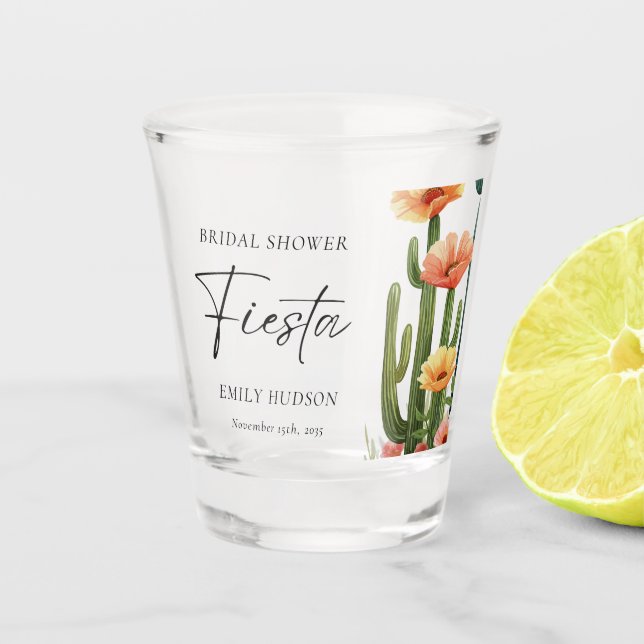 Cactus Fiesta Floral Bridal Shower Shot Glass (Front)