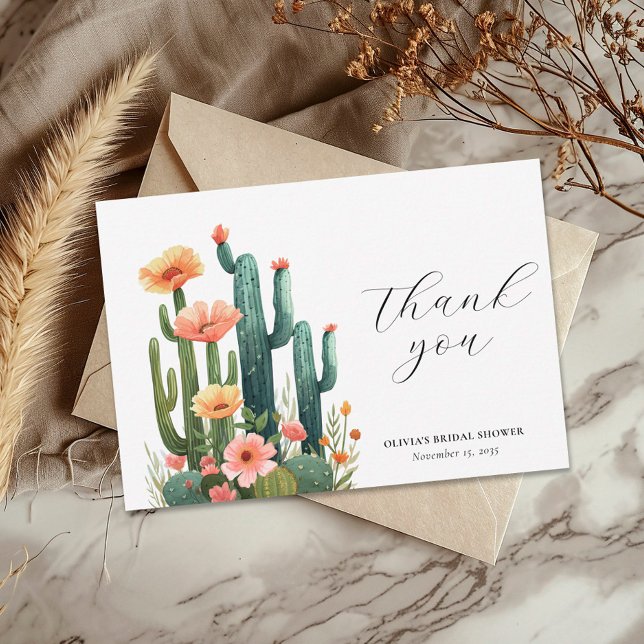 Cactus Fiesta Floral Bridal Shower Thank You Card (Creator Uploaded)