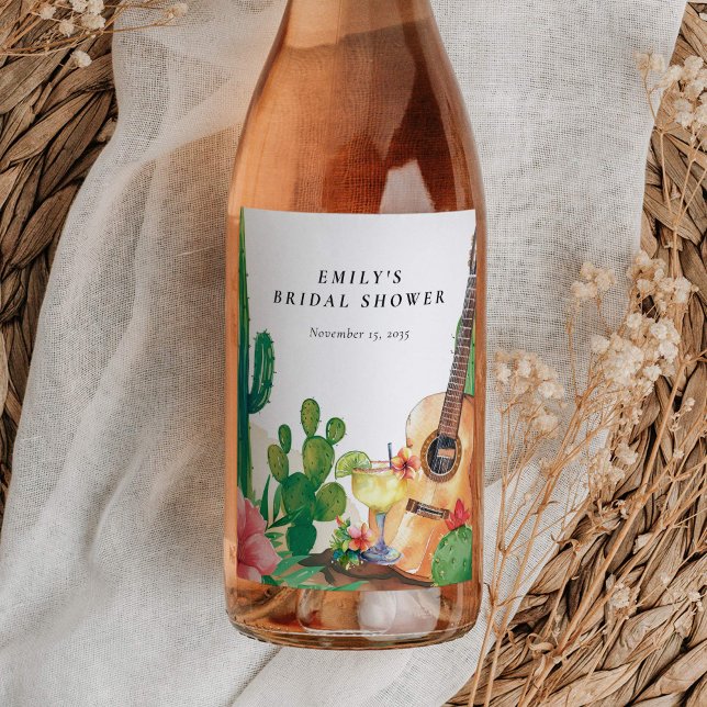 Cactus Fiesta Floral Bridal Shower Wine Label (Creator Uploaded)