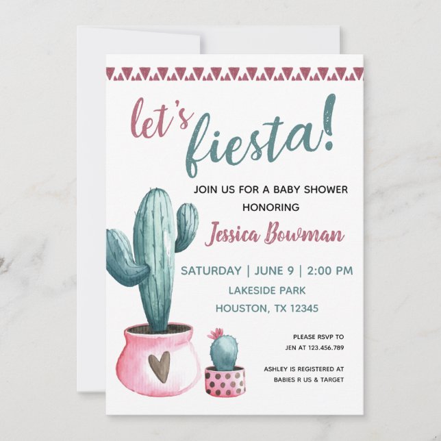 Cactus Fiesta Girl Baby Shower Invitation (Front)