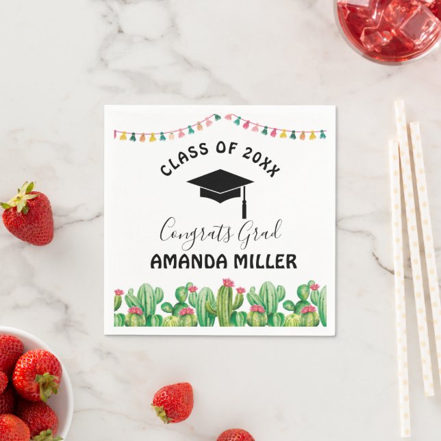 Cactus fiesta Graduation Party paper napkins (Insitu)