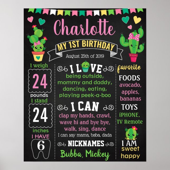 Cactus Fiesta Mexican Birthday board Poster (Front)