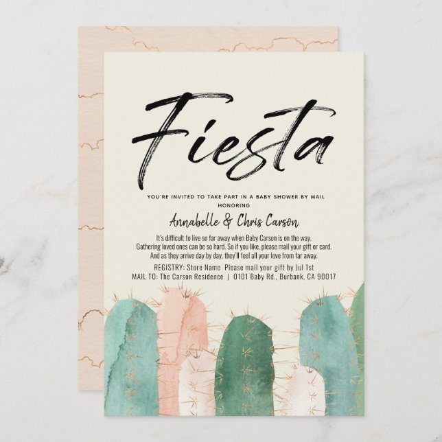 Cactus Fiesta Pink Baby Shower by Mail Invitation (Front/Back)