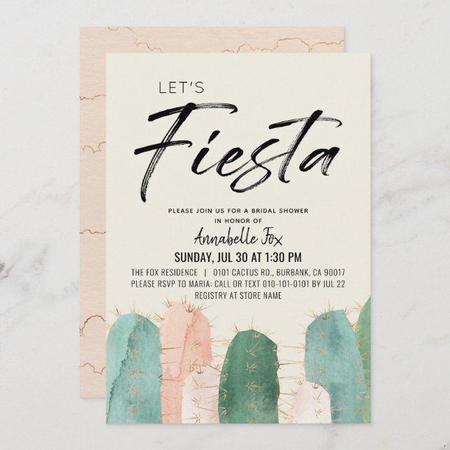 Cactus Fiesta Pink Bridal Shower Invitation (Front/Back)